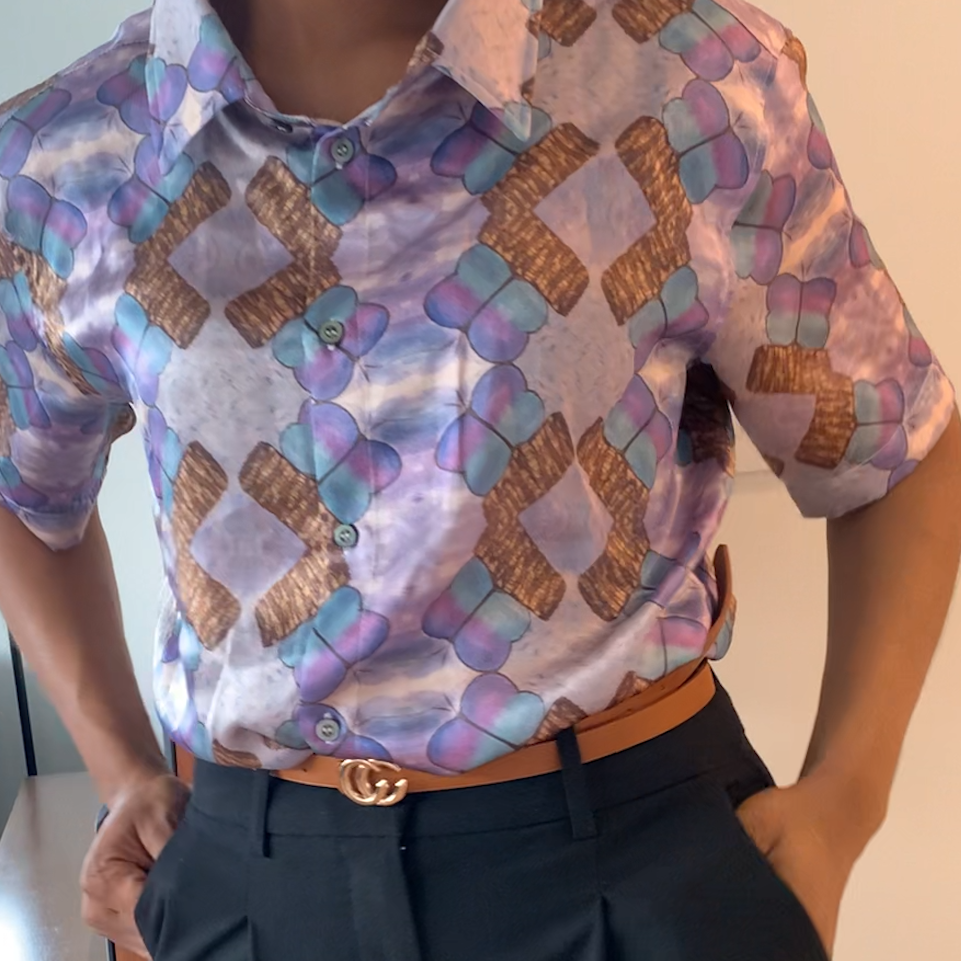 Men's Shirt | Encantada – Soft Purple with Butterfly Pattern