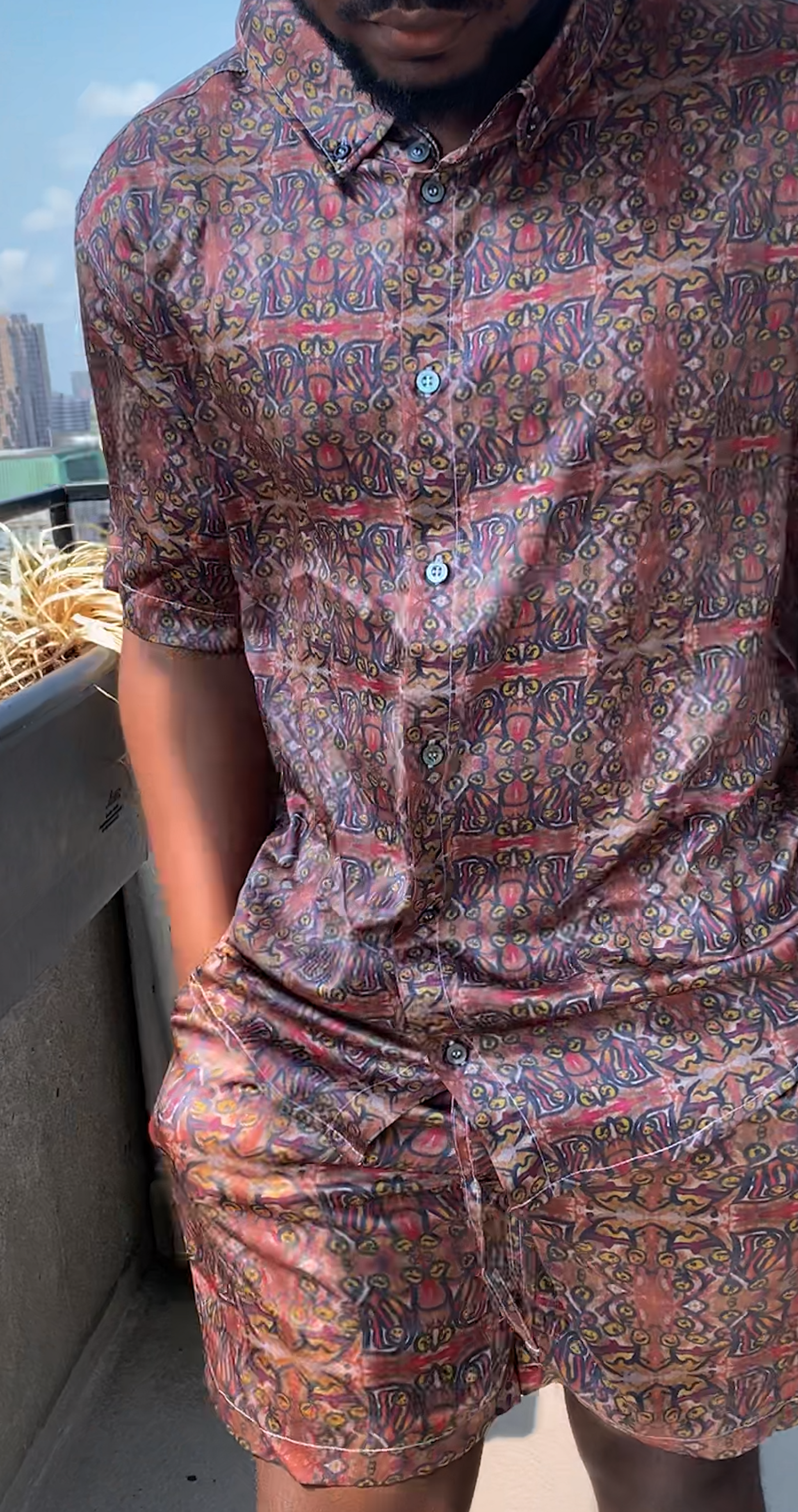 Men's Short Sleeve Shirt | Summer – Playful Magenta &amp; Yellow Art
